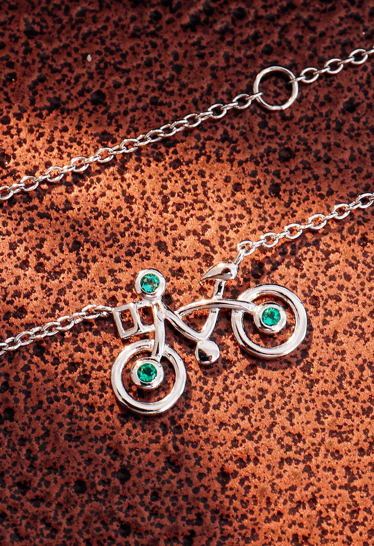 Bicycle Shape Emerald Gem Necklace