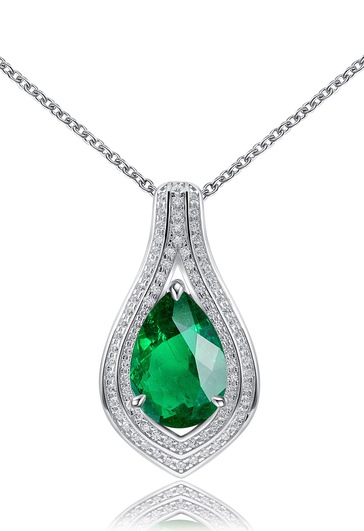 Pear Shape Emerald Gem Necklace