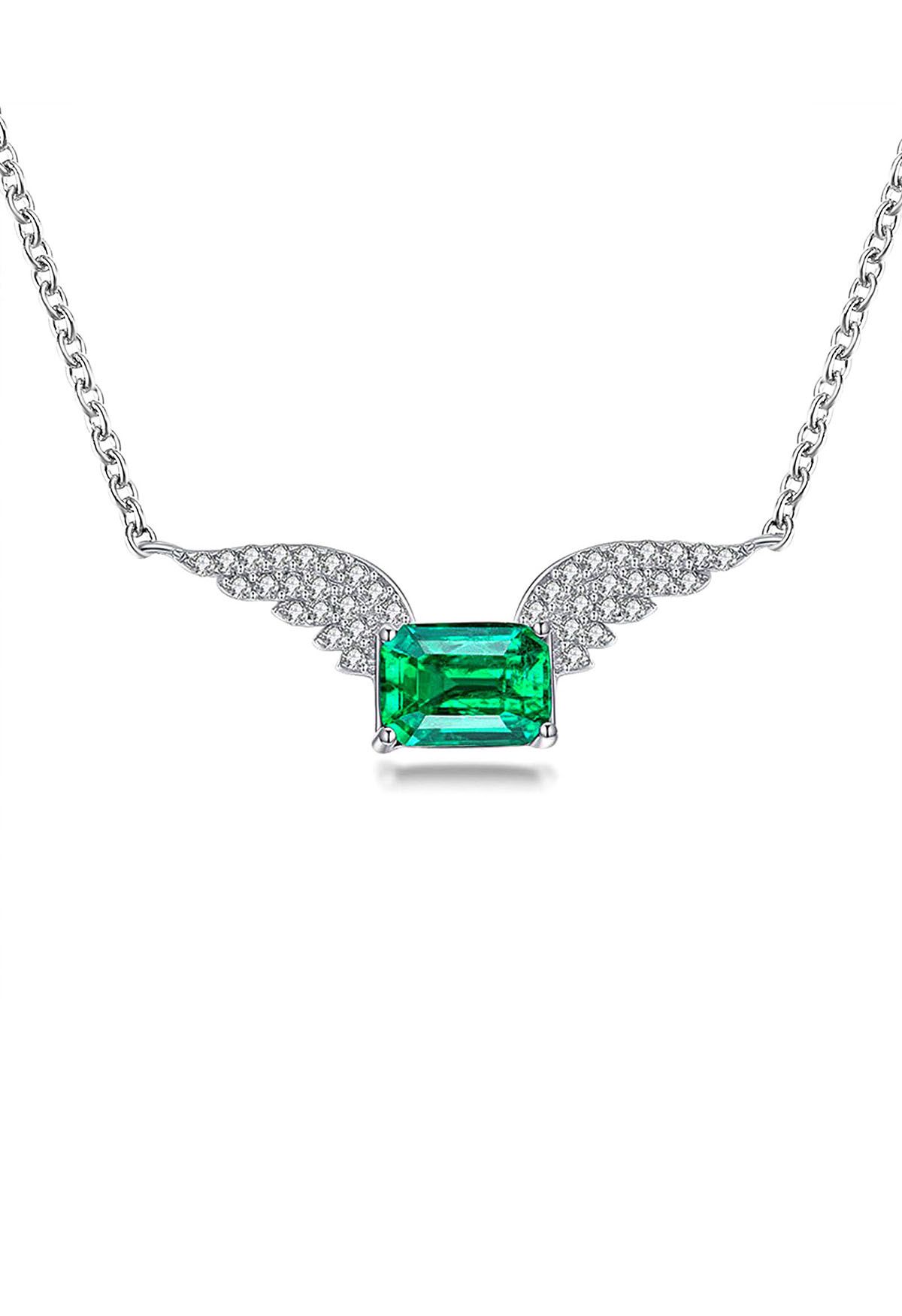 Wings Decor Emerald Gem Necklace