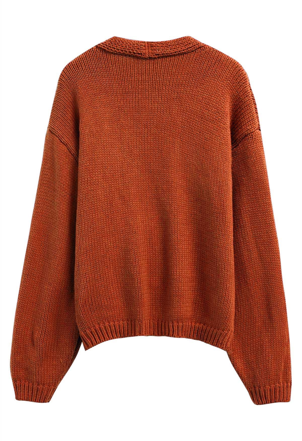 Mystic Bats Patch Buttoned Knit Cardigan in Pumpkin