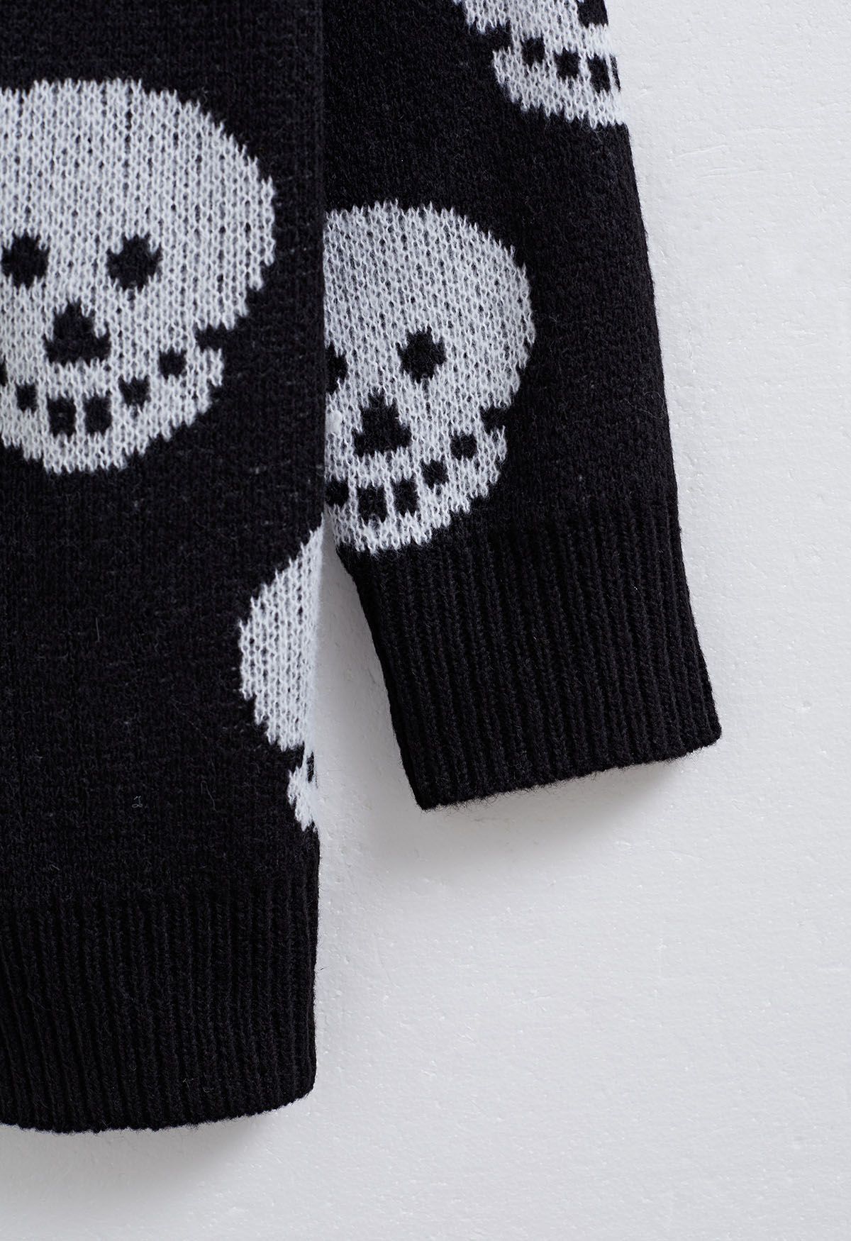 Halloween Skull Jacquard Longline Knit Cardigan