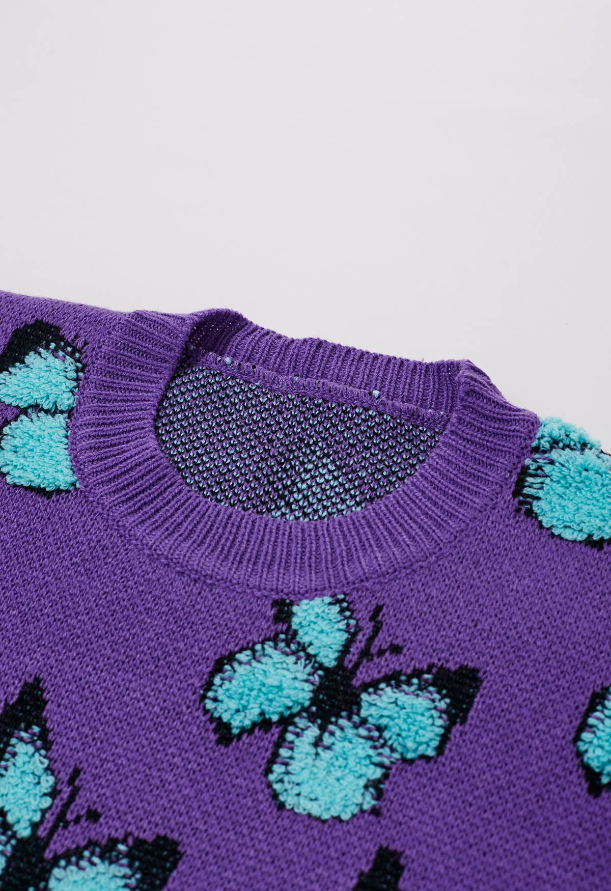 Balletic Butterfly Ribbed Knit Sweater in Purple