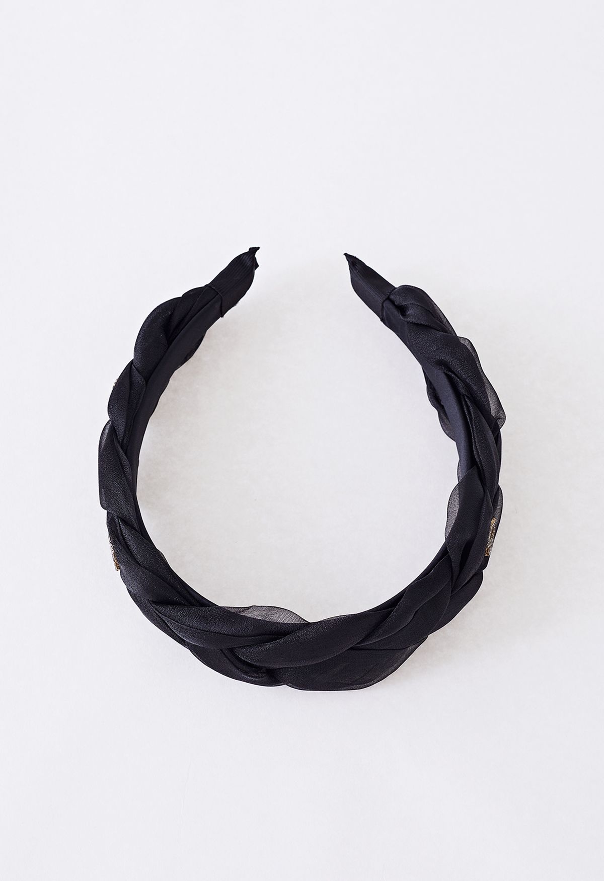 Crystal Heart Braided Organza Headband in Black