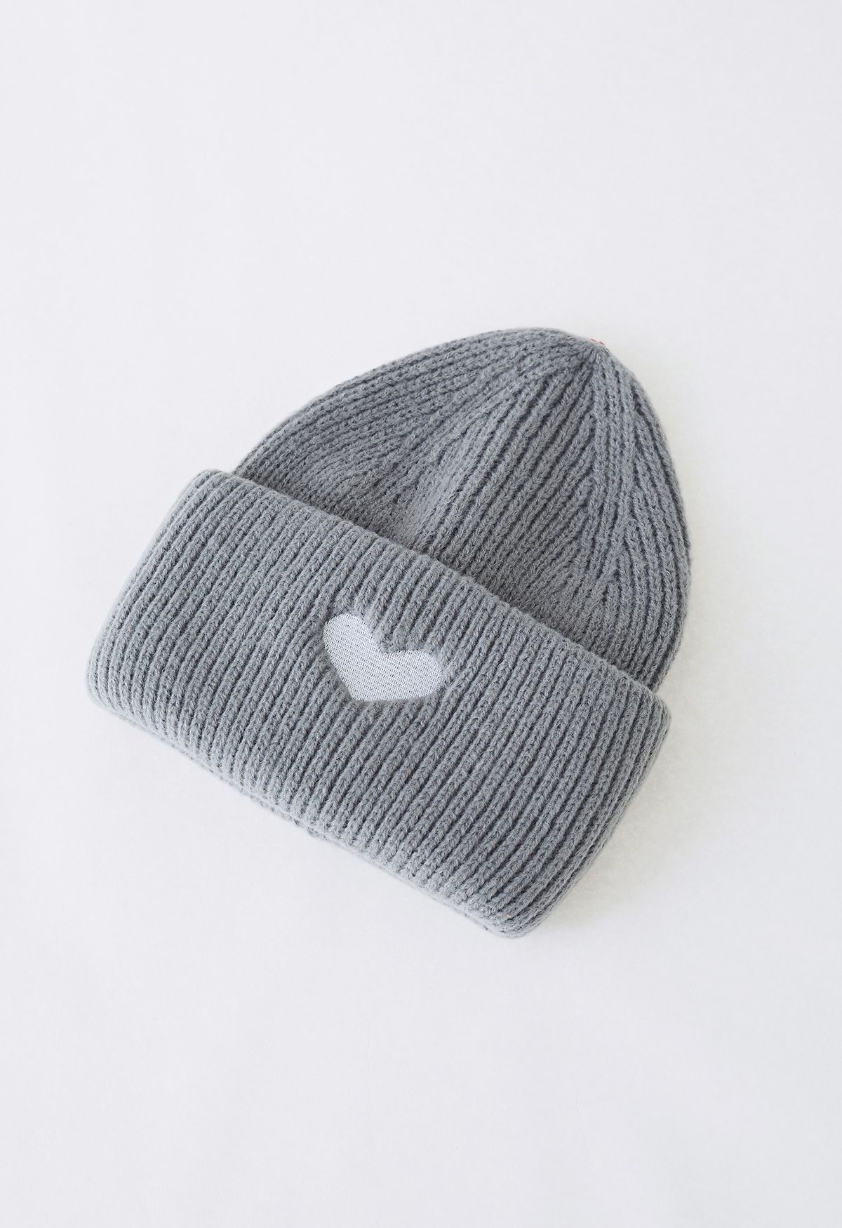 Heart Patch Folded Beanie Hat in Grey