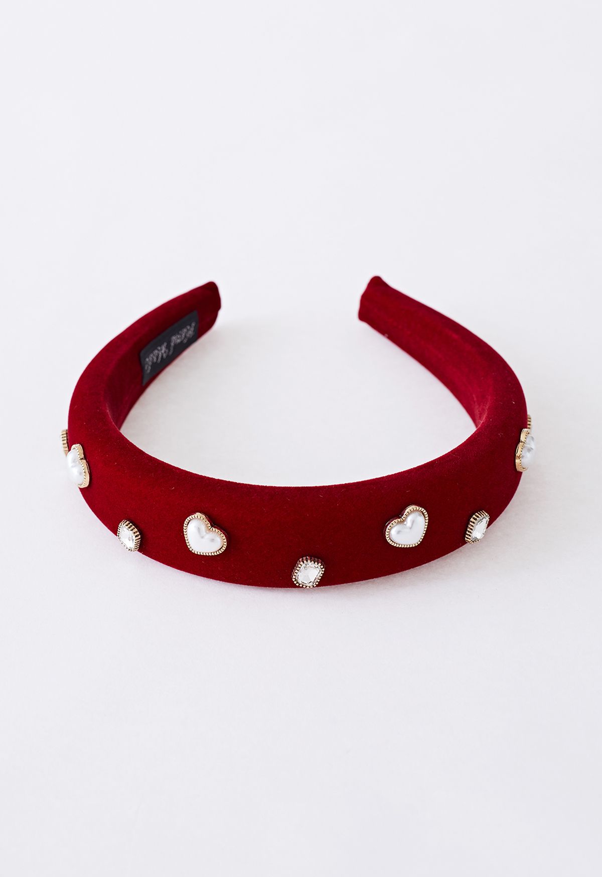 Rhinestone Pearly Velvet Headband in Burgundy