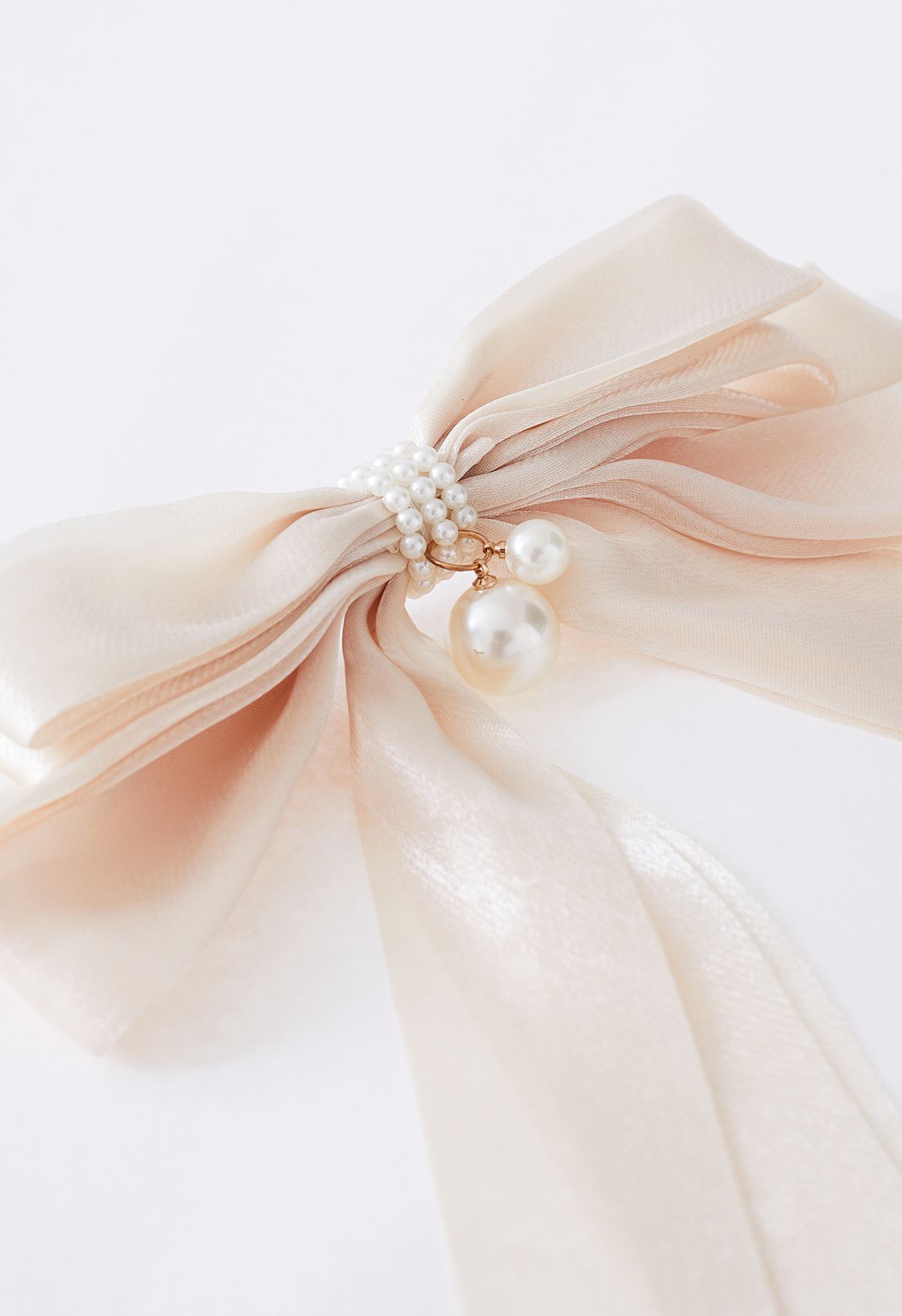 Organza Bowknot Pearl Hair Clip in Cream