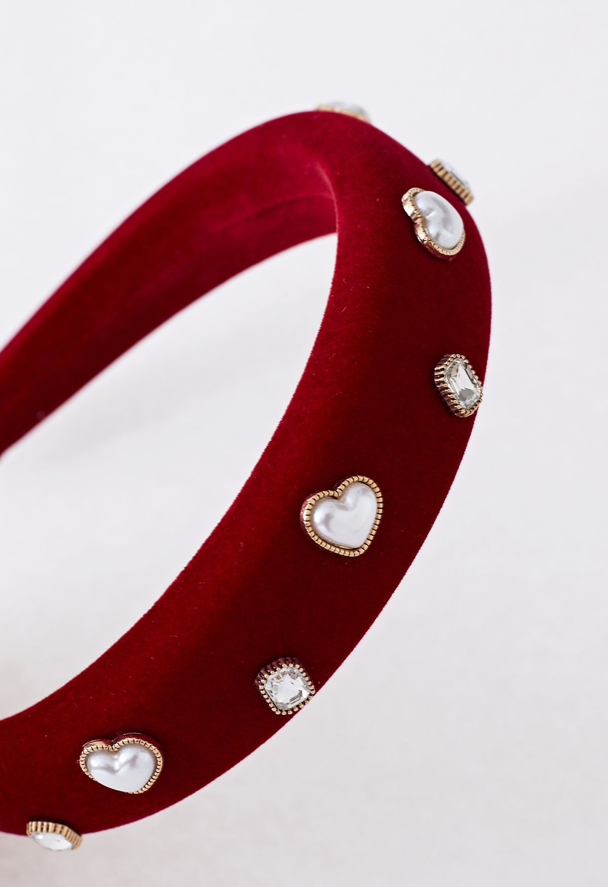 Rhinestone Pearly Velvet Headband in Burgundy