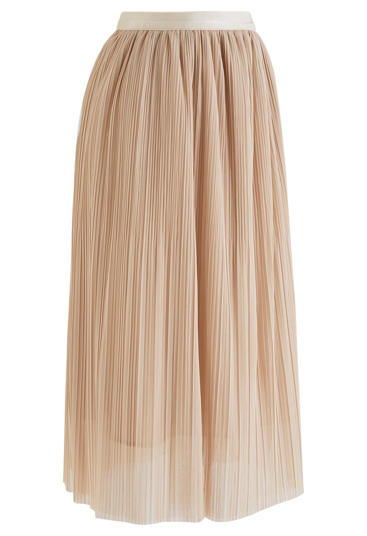 Plisse Double-Layered Mesh Tulle Skirt in Apricot