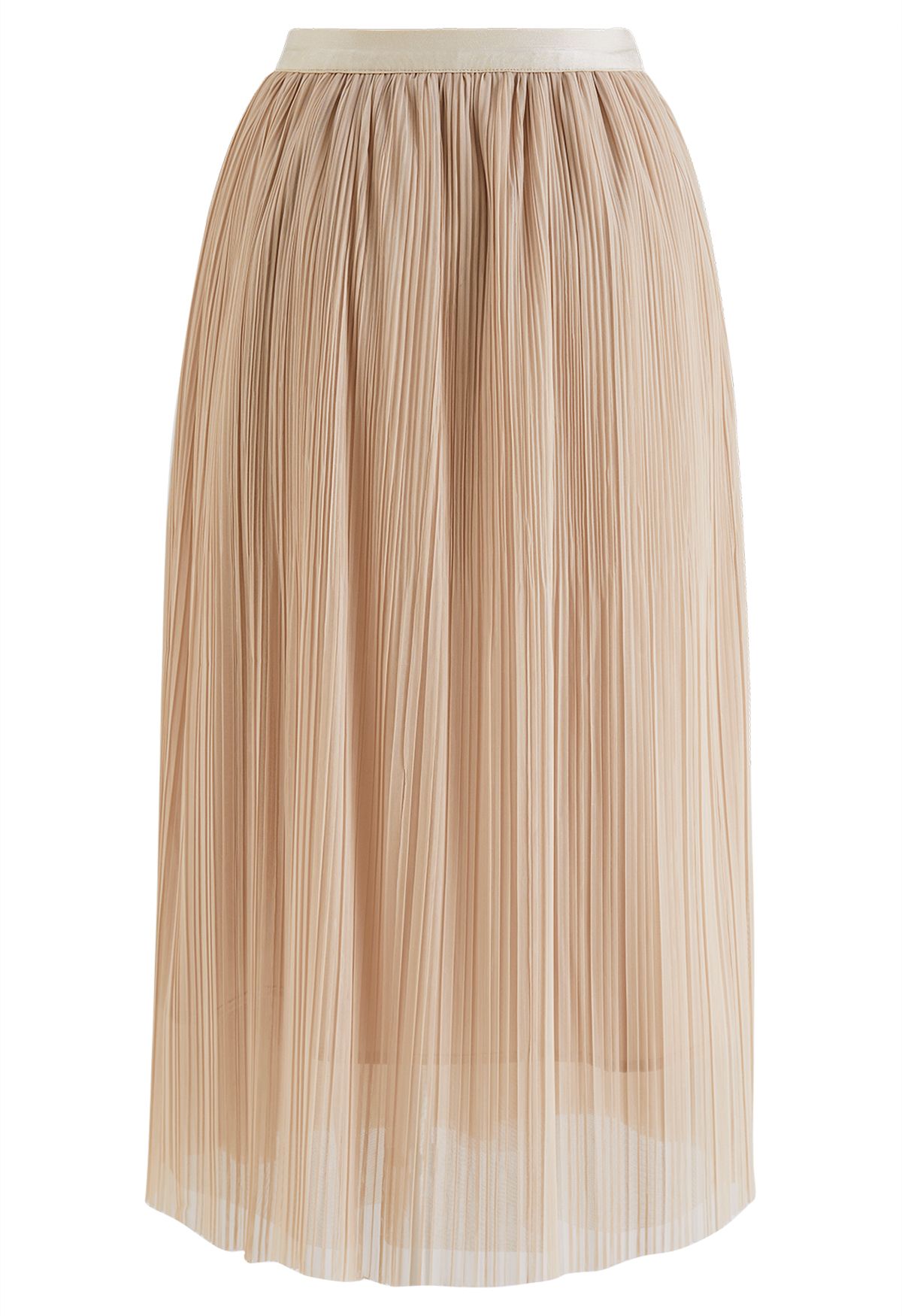 Plisse Double-Layered Mesh Tulle Skirt in Apricot