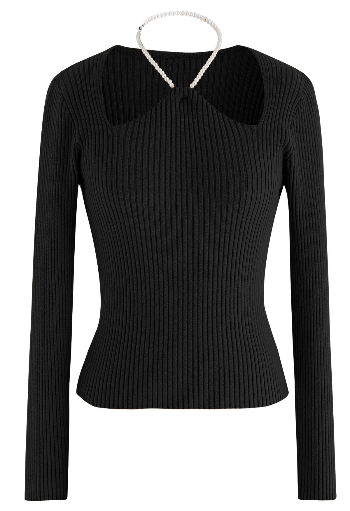 Pearl Halter Neck Ribbed Knit Top In Black Retro Indie And Unique Fashion 