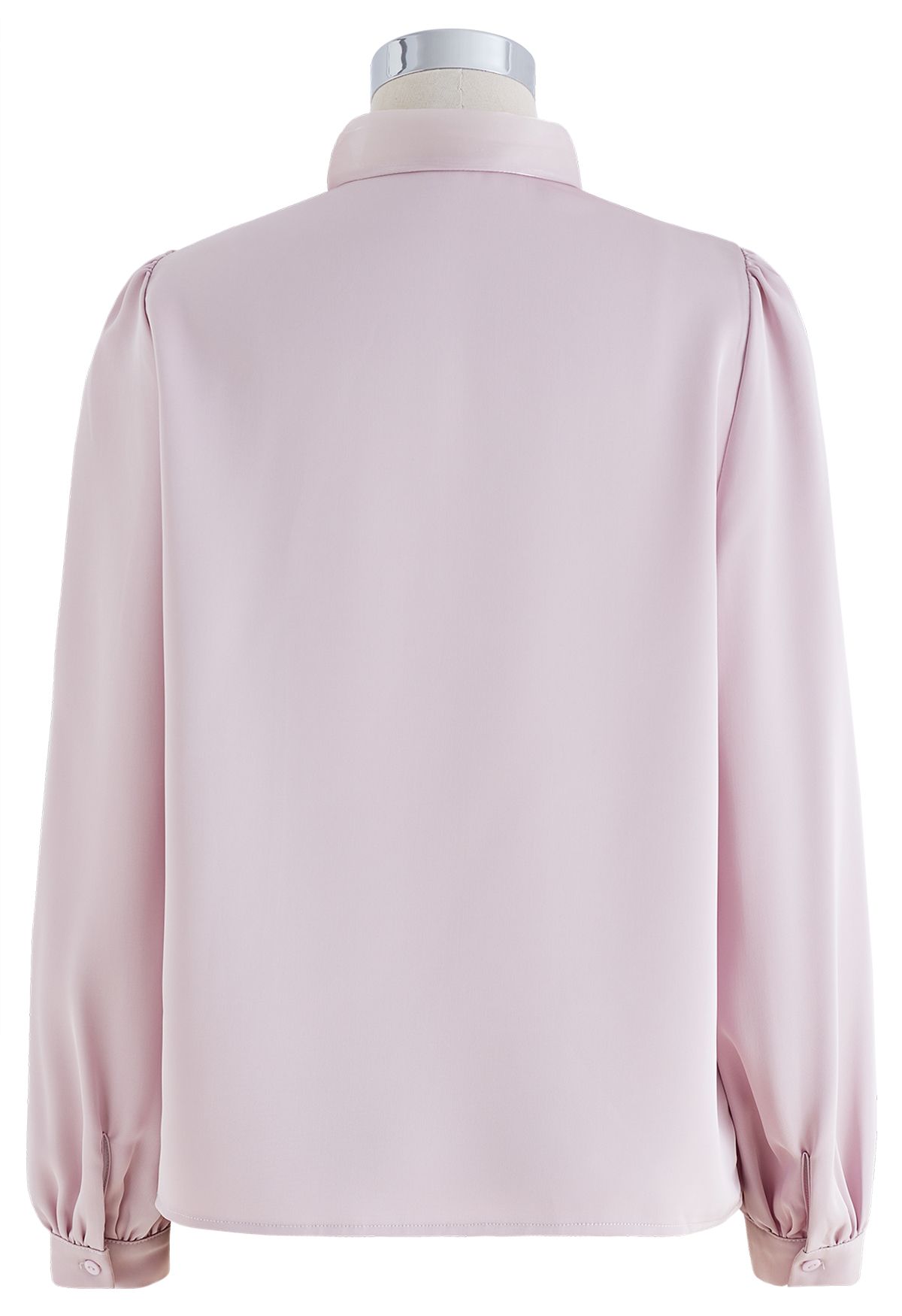 Organza Bowknot Pearl Satin Shirt in Pink