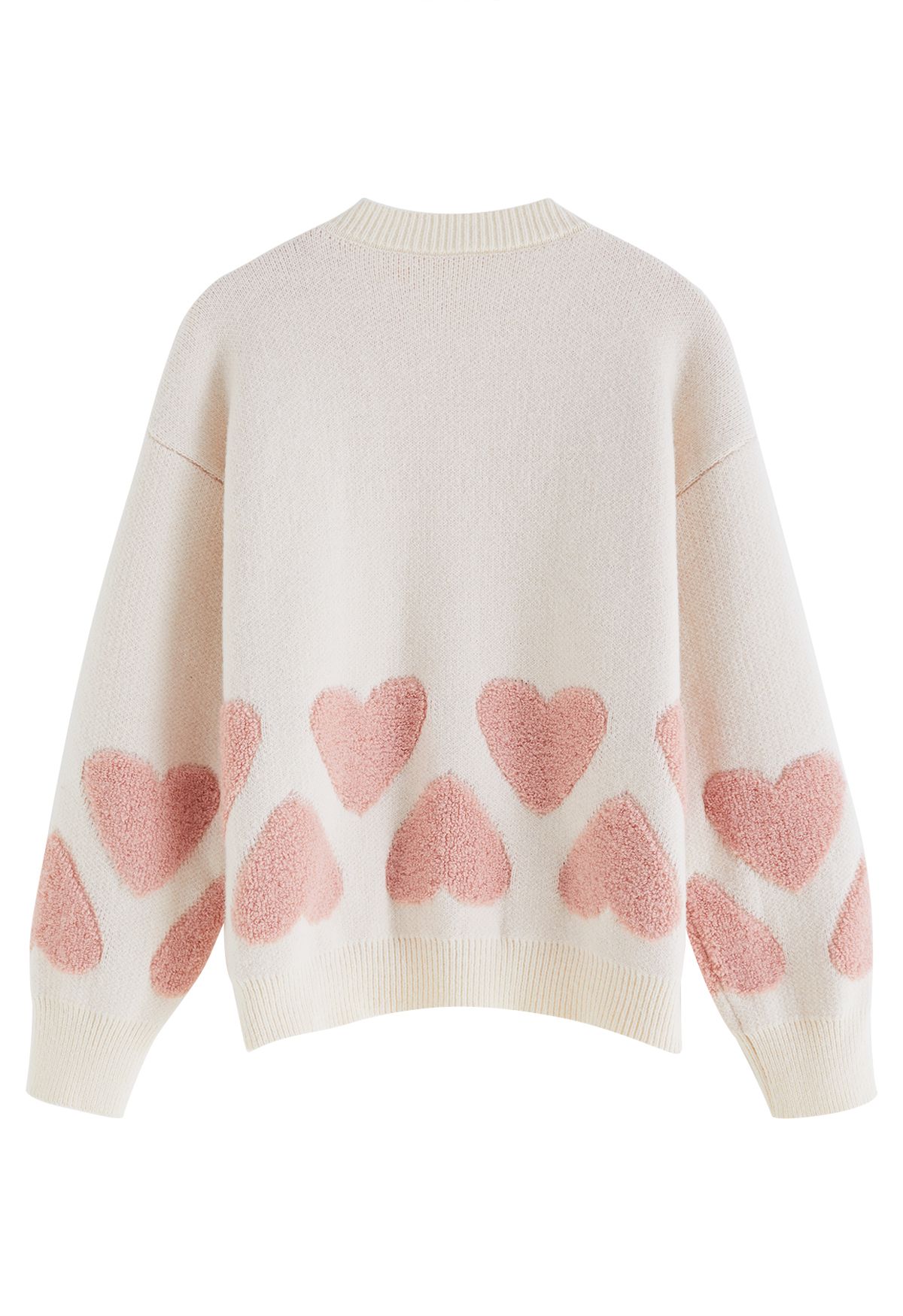 Tender Fuzzy Heart Jacquard Knit Sweater in Ivory