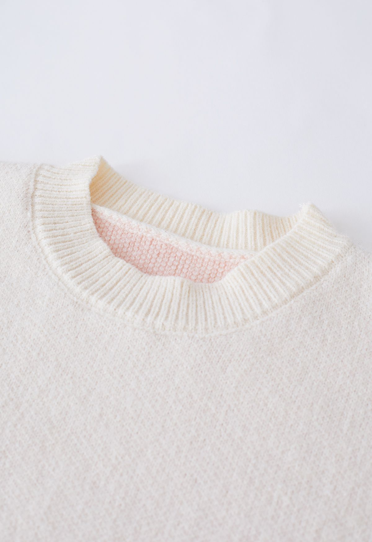 Tender Fuzzy Heart Jacquard Knit Sweater in Ivory