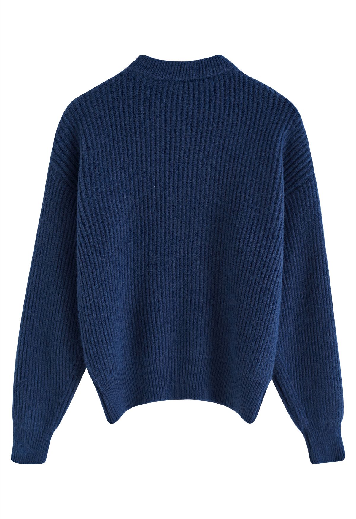 Solid Color Rib Knit Sweater in Indigo