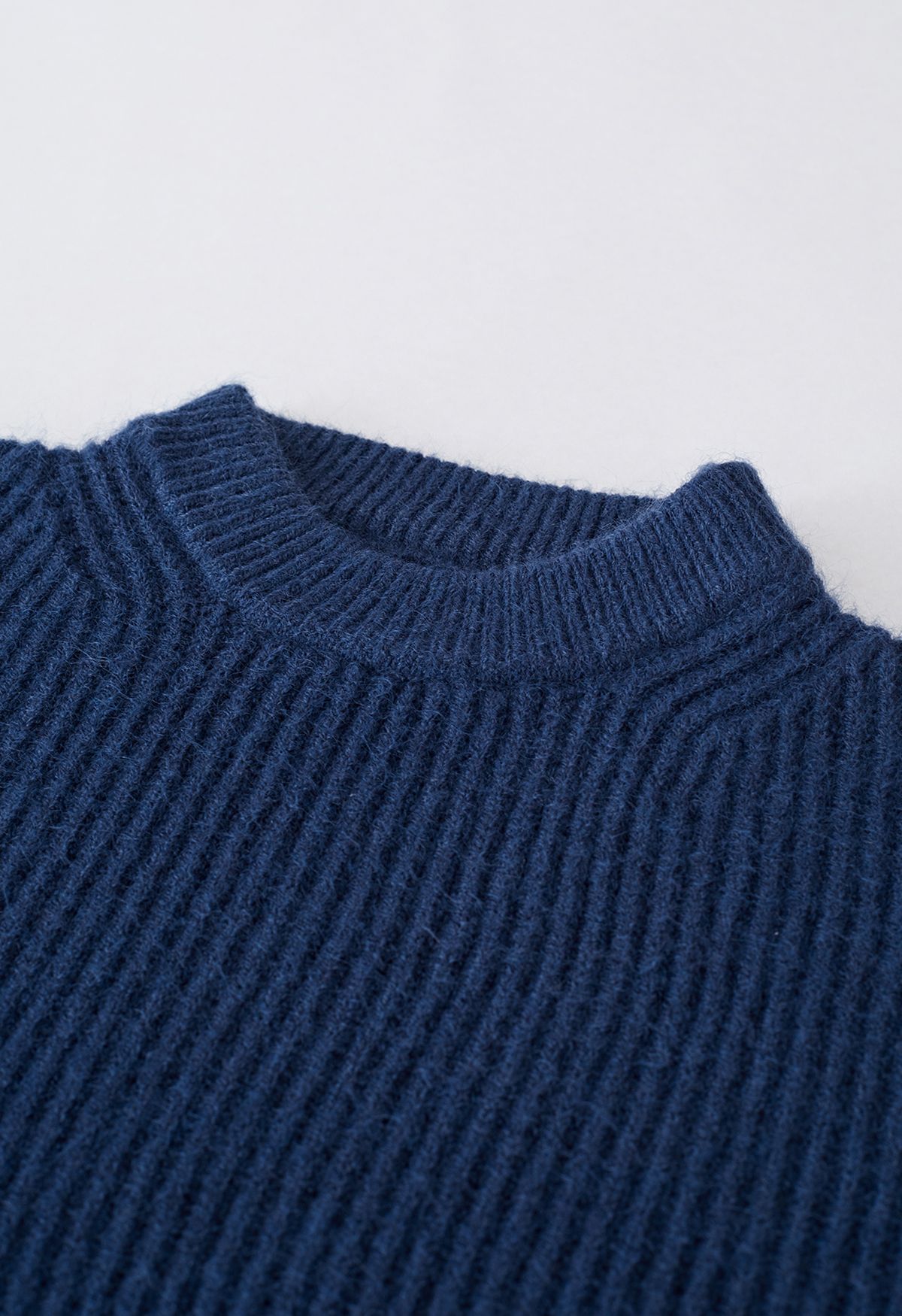 Solid Color Rib Knit Sweater in Indigo
