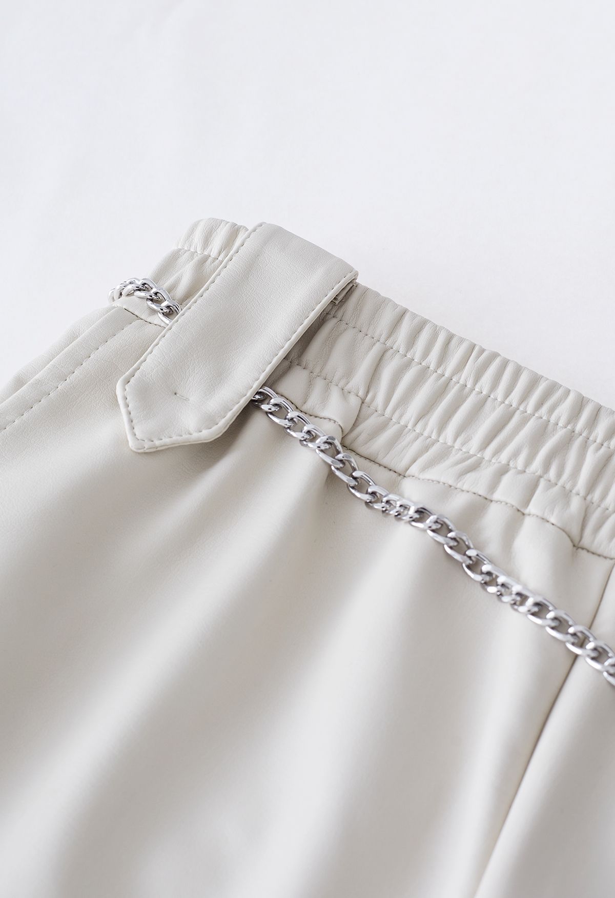Silver Chain Faux Leather Shorts in Ivory