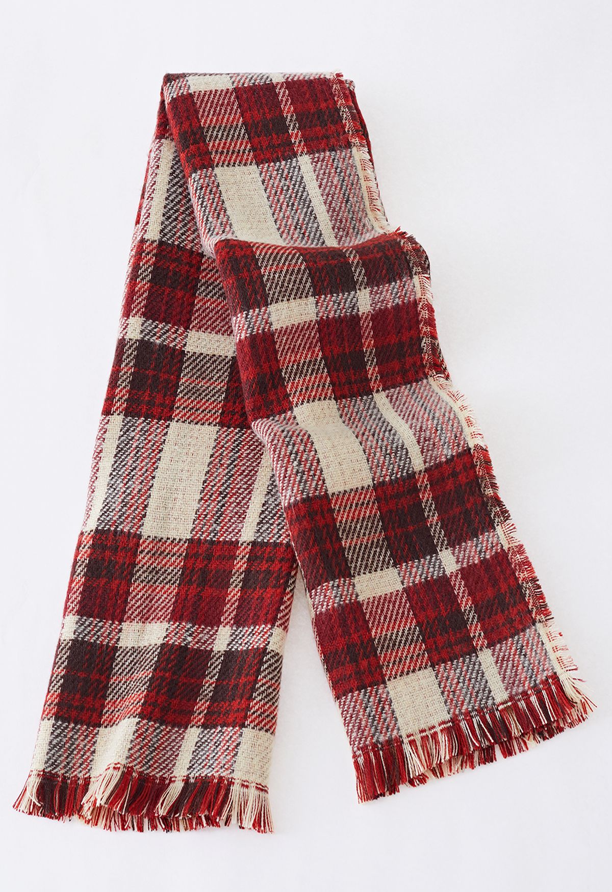 Mix Color Check Tassel Edge Scarf in Red