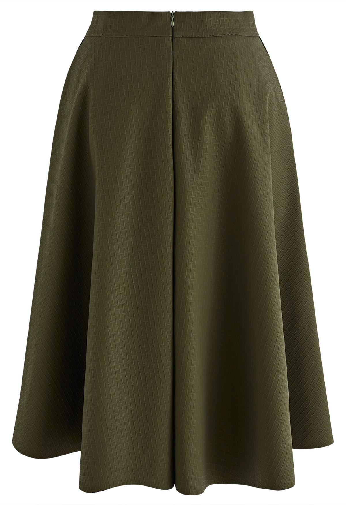 Faux Leather Textured Midi Skirt in Army Green