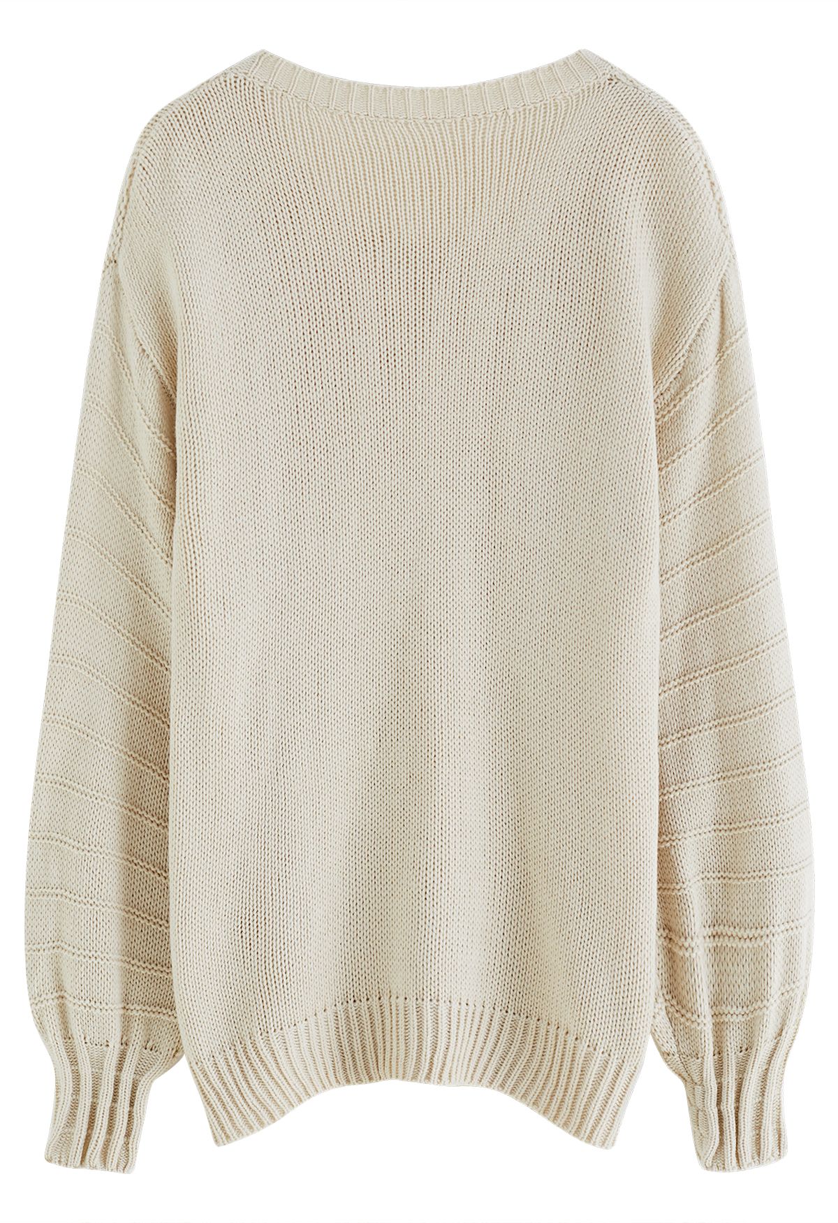 Balloon Sleeve Cable Knit Sweater in Sand