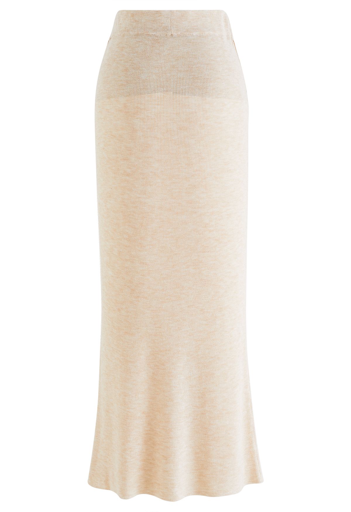 Knitted High Waist Pencil Maxi Skirt in Apricot