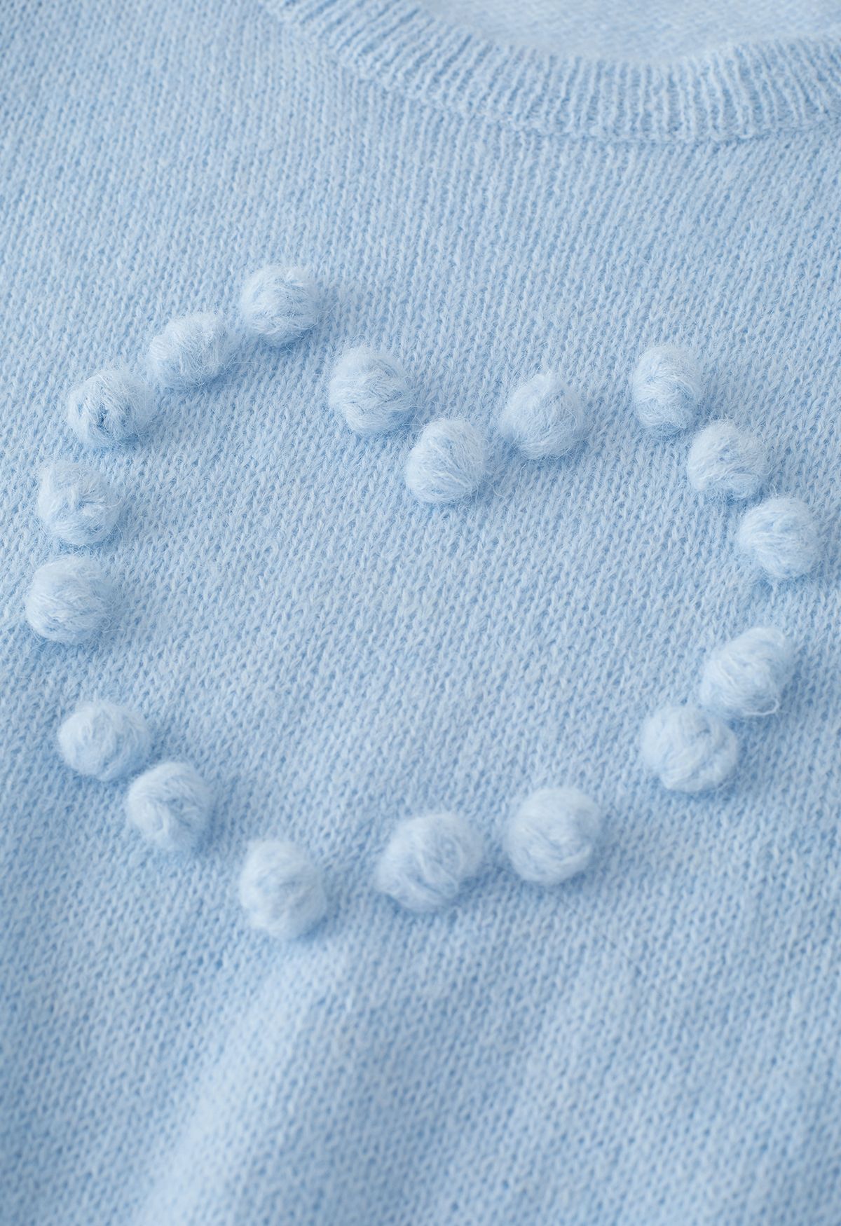 Pom-Pom Heart Short Sleeve Knit Top in Blue