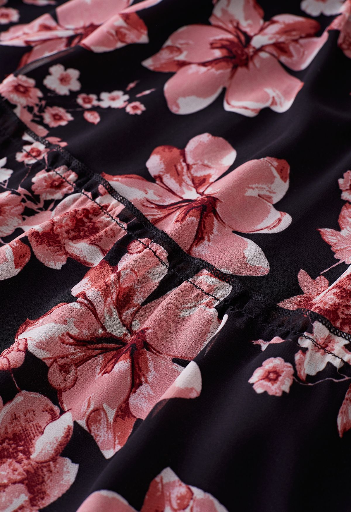 Darling Blush Pink Floral Tie Neck Maxi Dress in Black