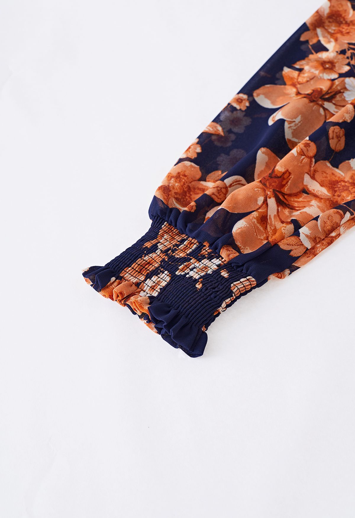 Darling Orange Floral Tie Neck Maxi Dress in Navy