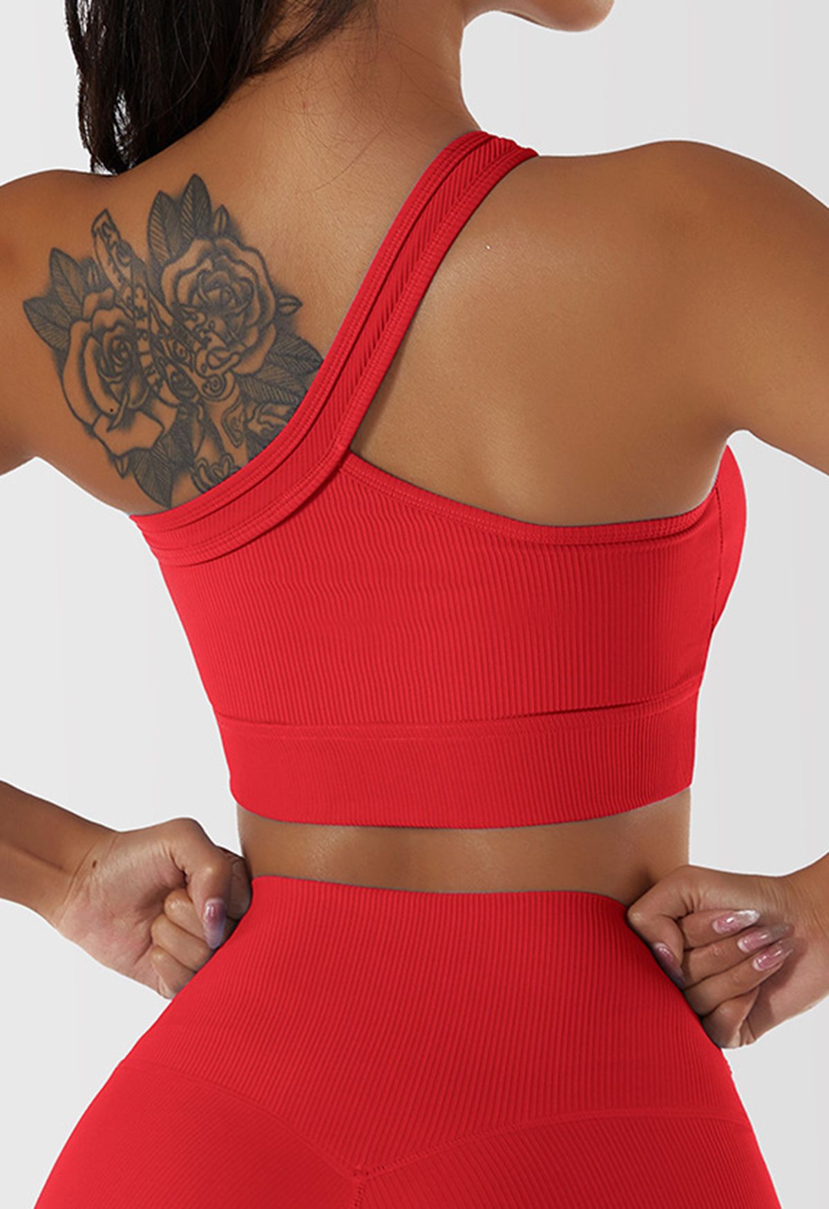 Slanted Halter Neck Ribbed Sports Bra in Red - Retro, Indie and Unique  Fashion