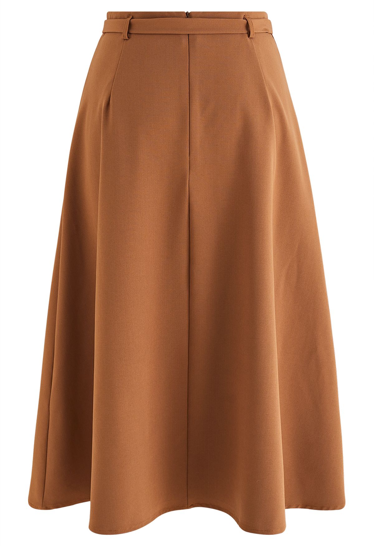 Belted Pleated A-Line Midi Skirt in Pumpkin