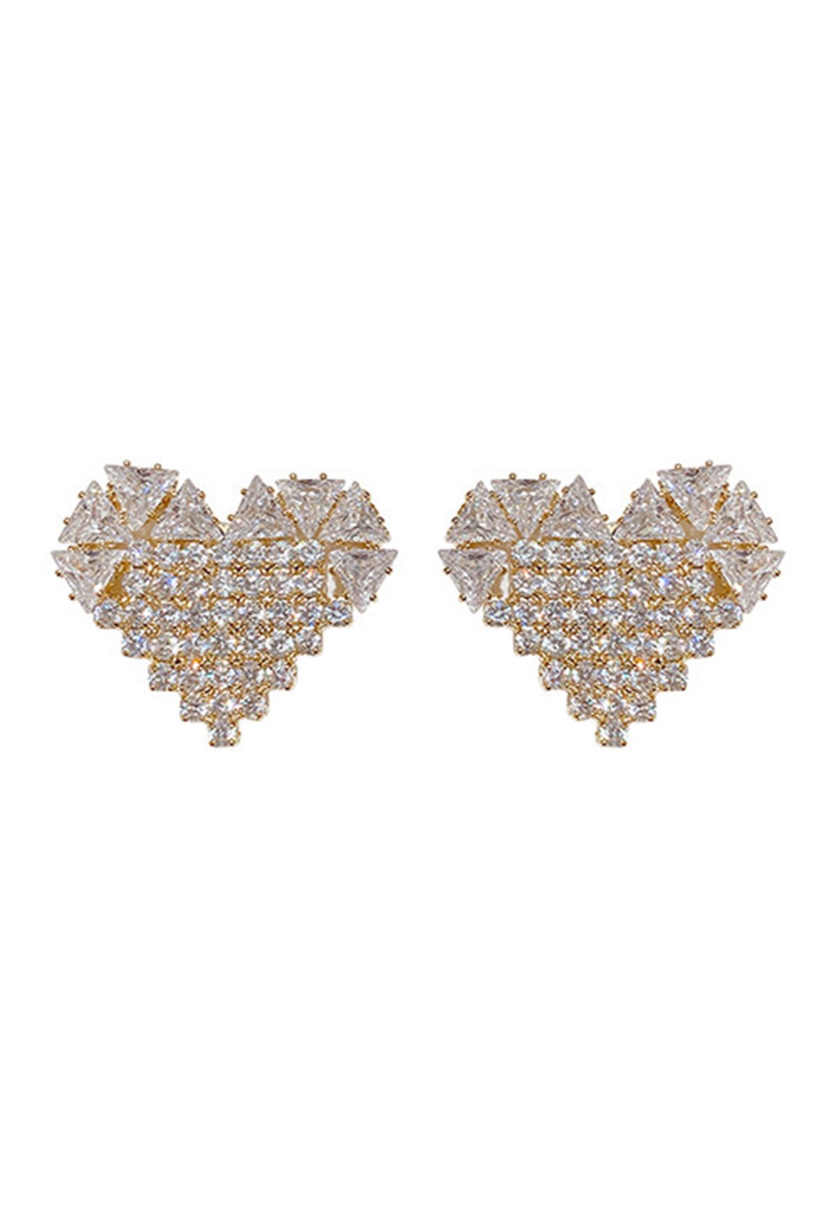 Glaring Zircon Rhinestone Heart Earrings