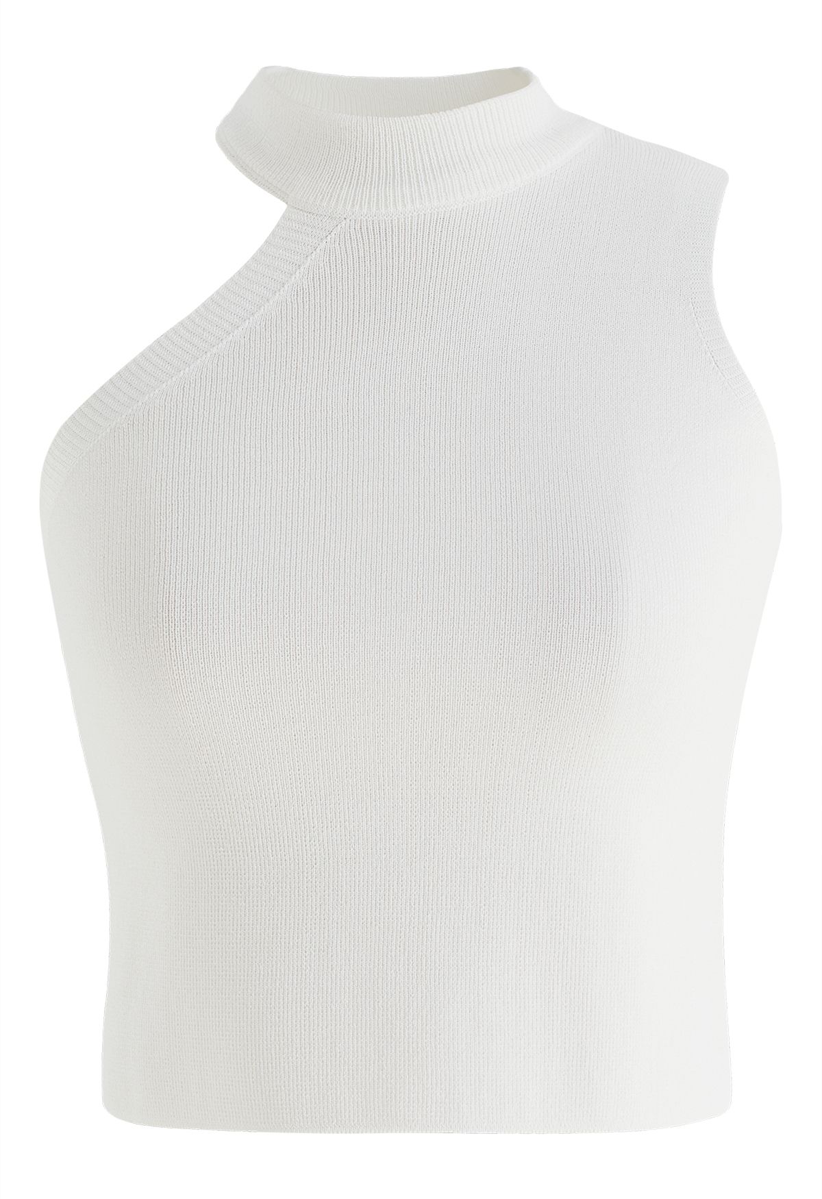 Asymmetric Halter Neck Knit Crop Top in White