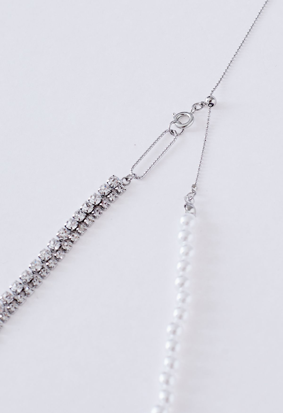 Diamond Double Chain Pearl Spliced Necklace
