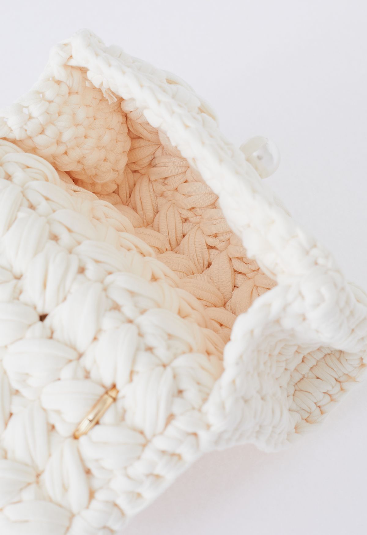 Pearl Chain Braided Chunky Knit Mini Bag in Cream