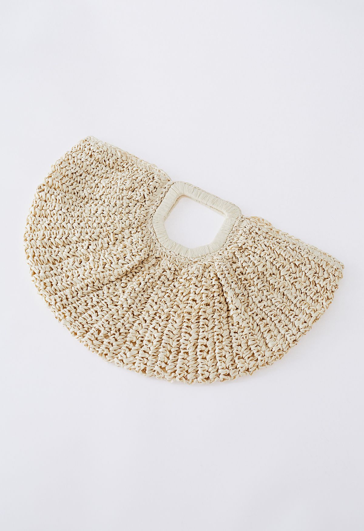 Semicircle Woven Straw Handbag in Camel