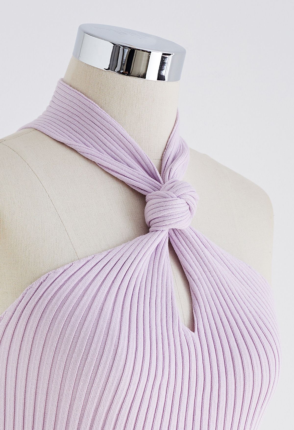 Knot Halter Neck Knit Crop Top in Lilac