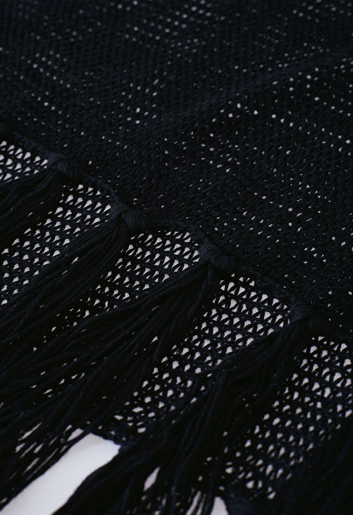 Fringed Hem Pointelle Knit Cover Up in Black