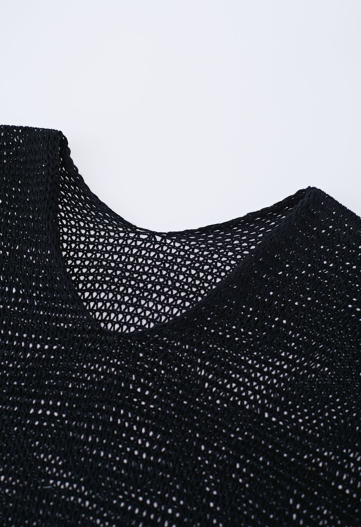 Fringed Hem Pointelle Knit Cover Up in Black