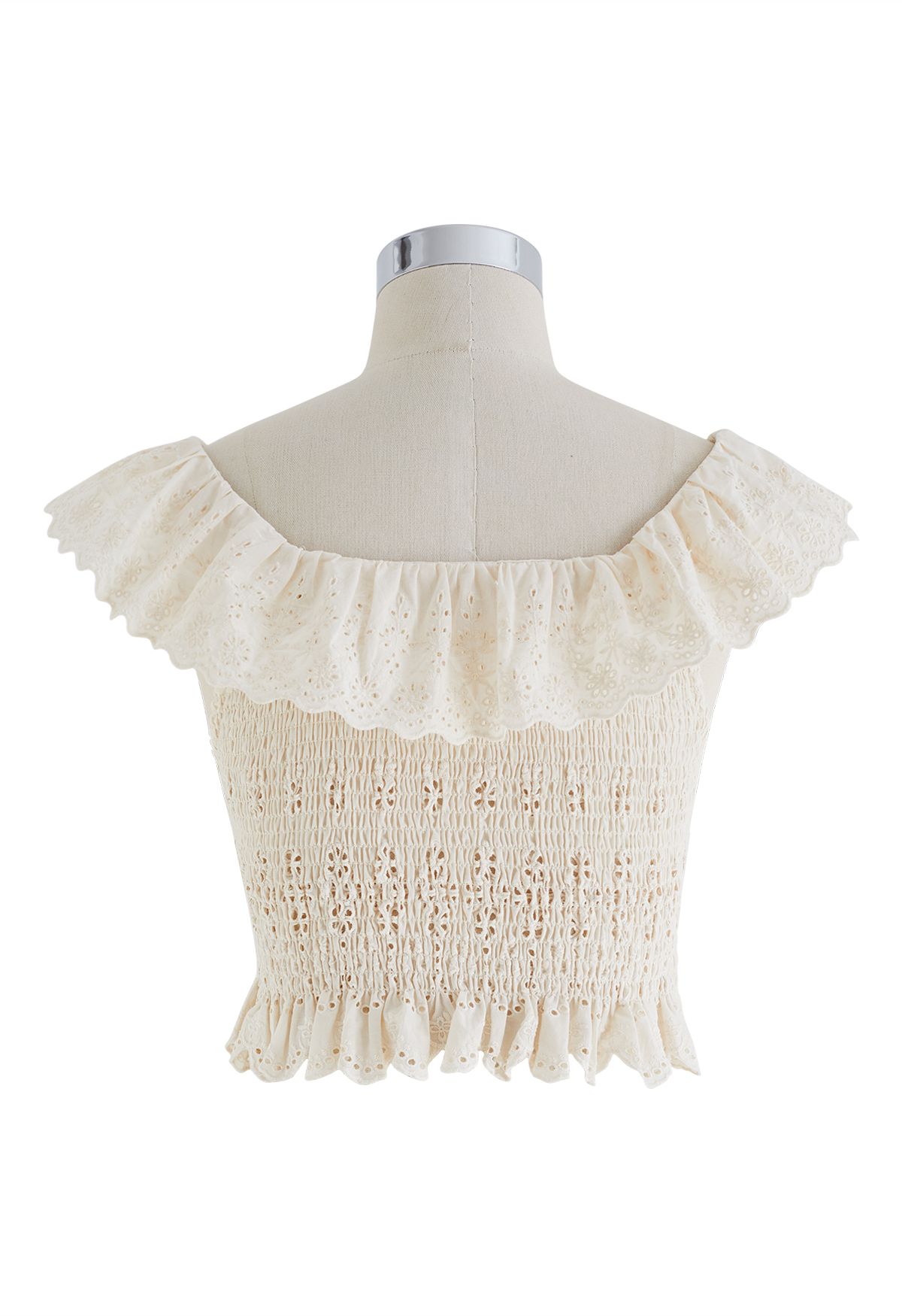 Floret Embroidered Eyelet Shirred Top in Cream