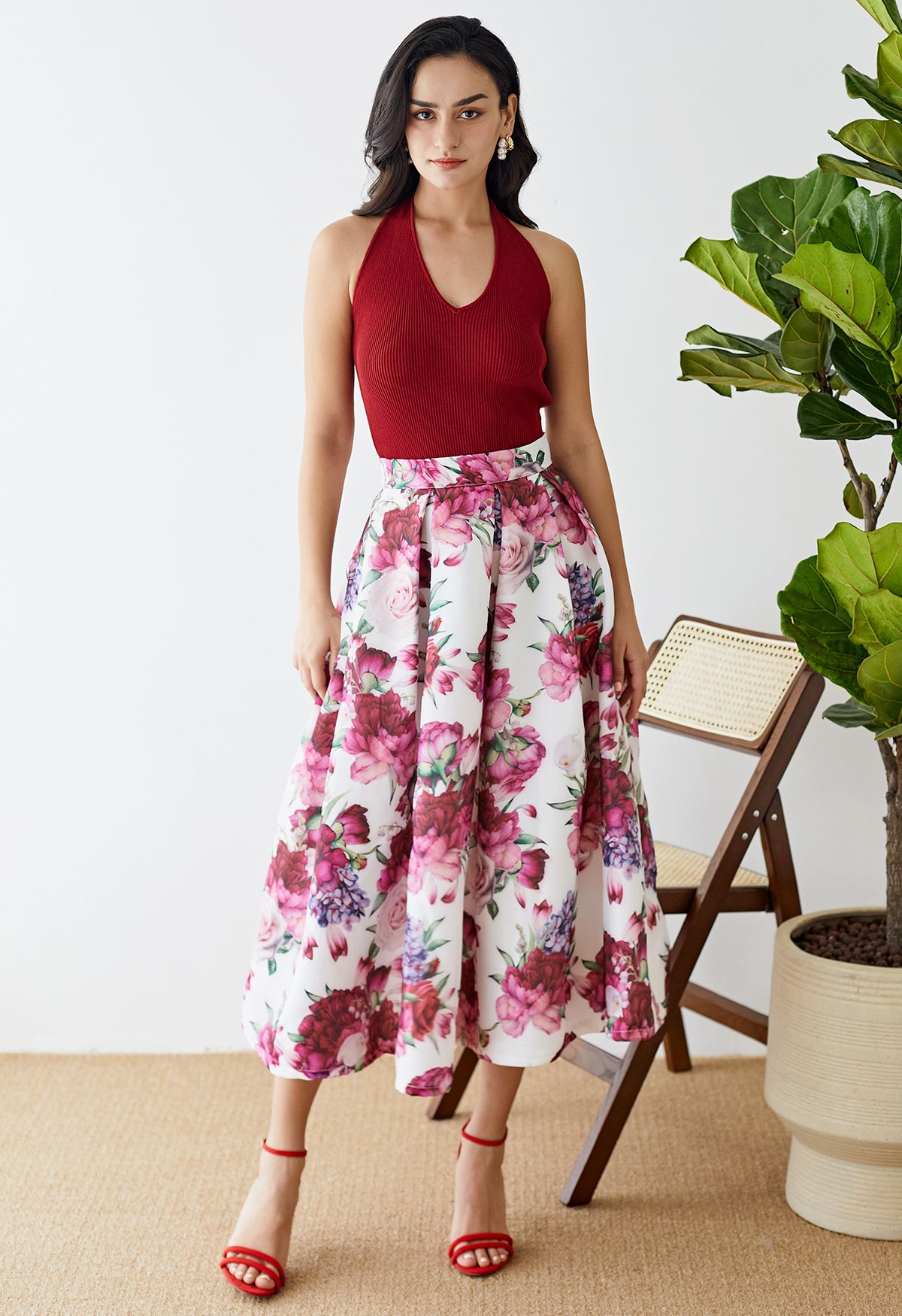 Peony Paradise Organza Pleated Maxi Skirt