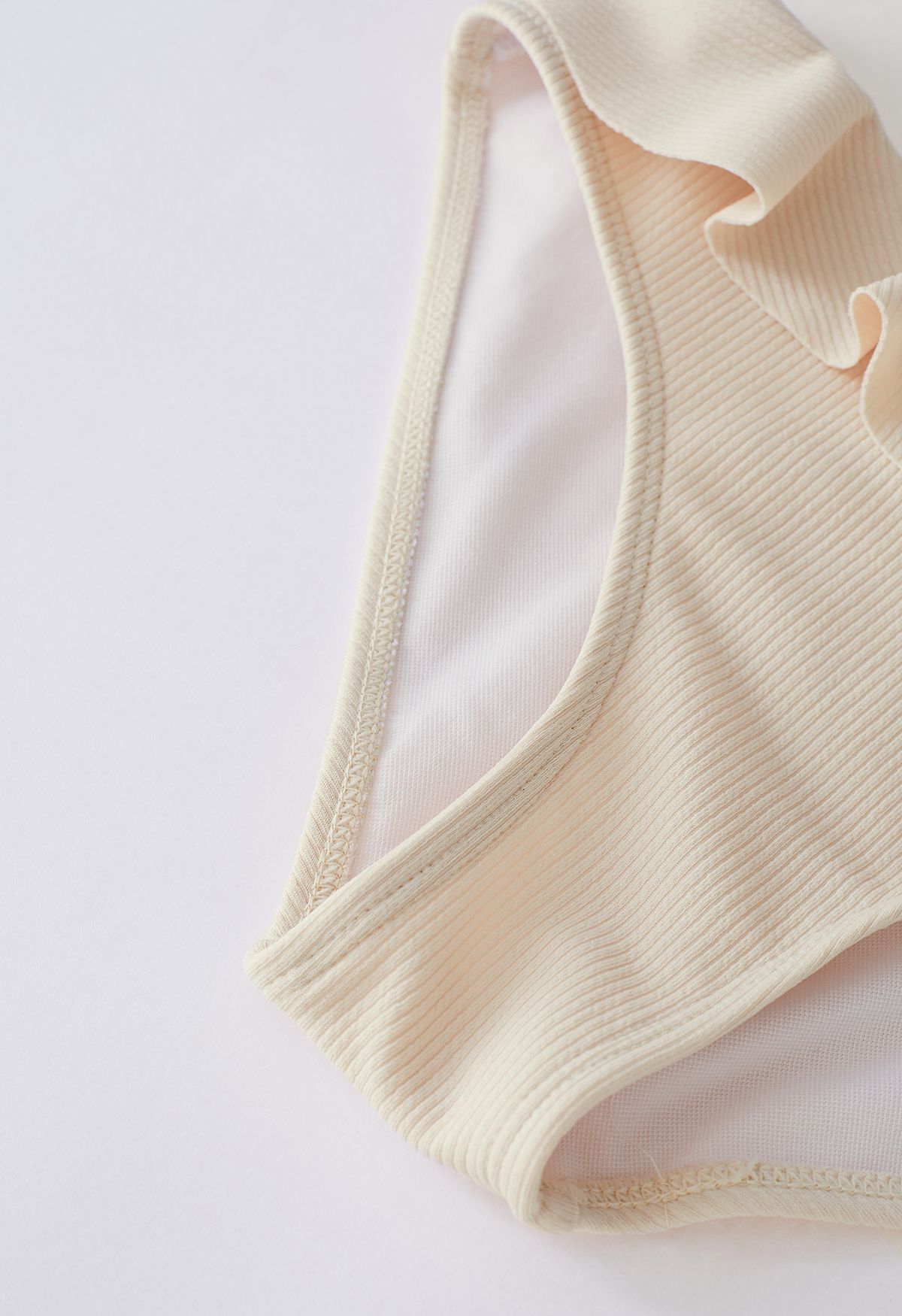 Creamy Ruffle Trim Tie-Back Bikini Set