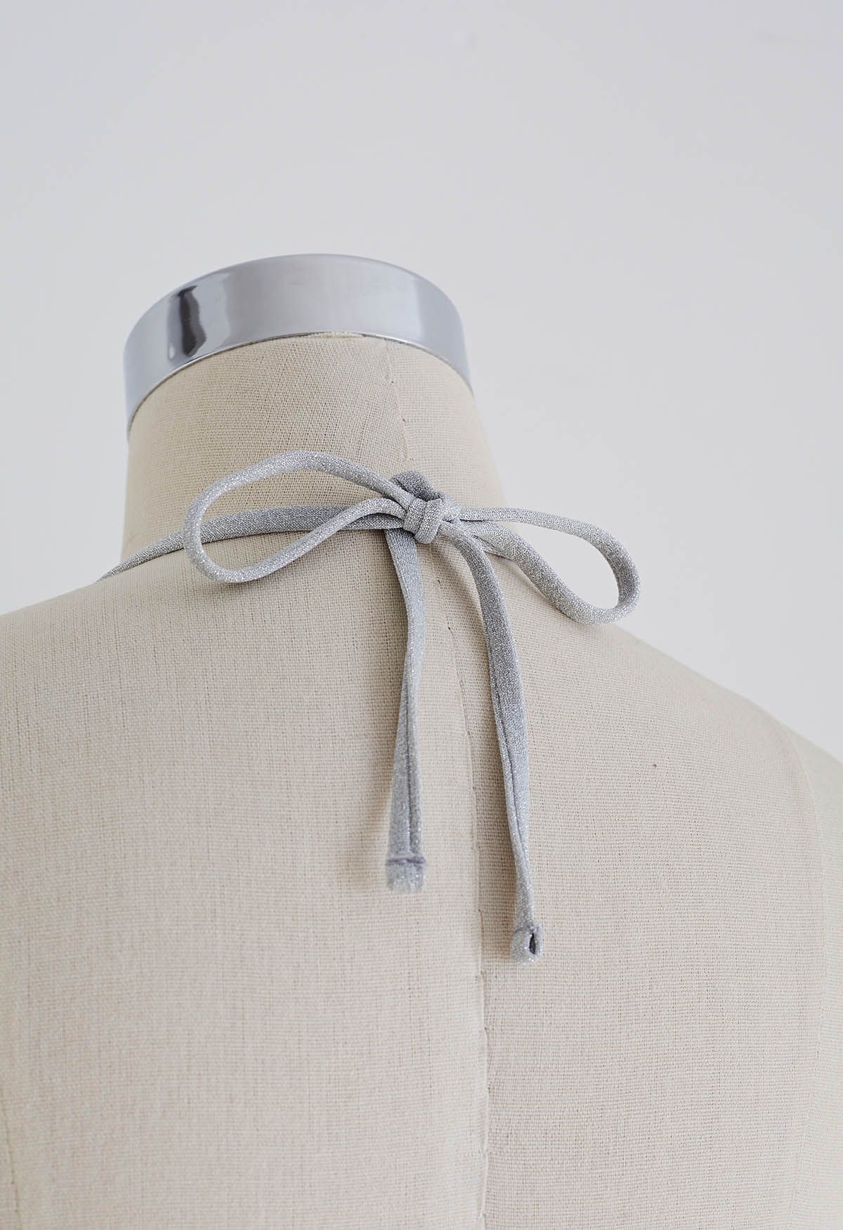 Dazzling Metallic Tie-String Bikini Set in Grey