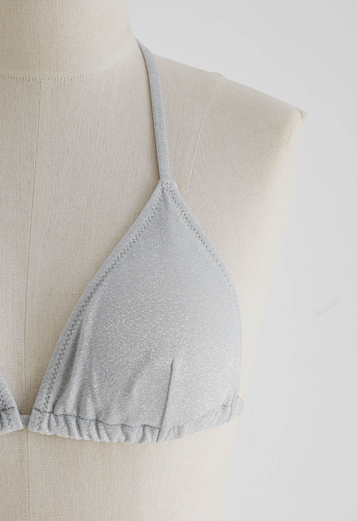 Dazzling Metallic Tie-String Bikini Set in Grey