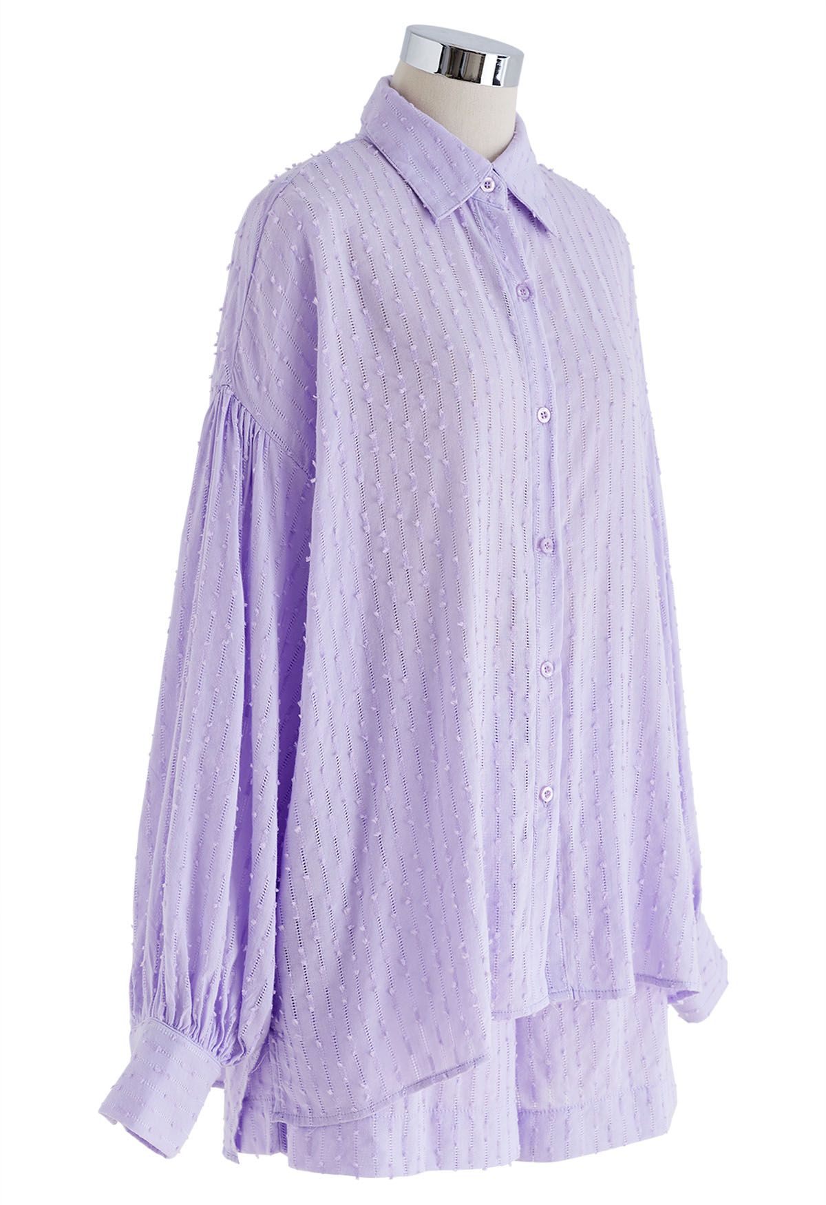 Laid Back Eyelet Oversized Shirt and Shorts Set in Lilac