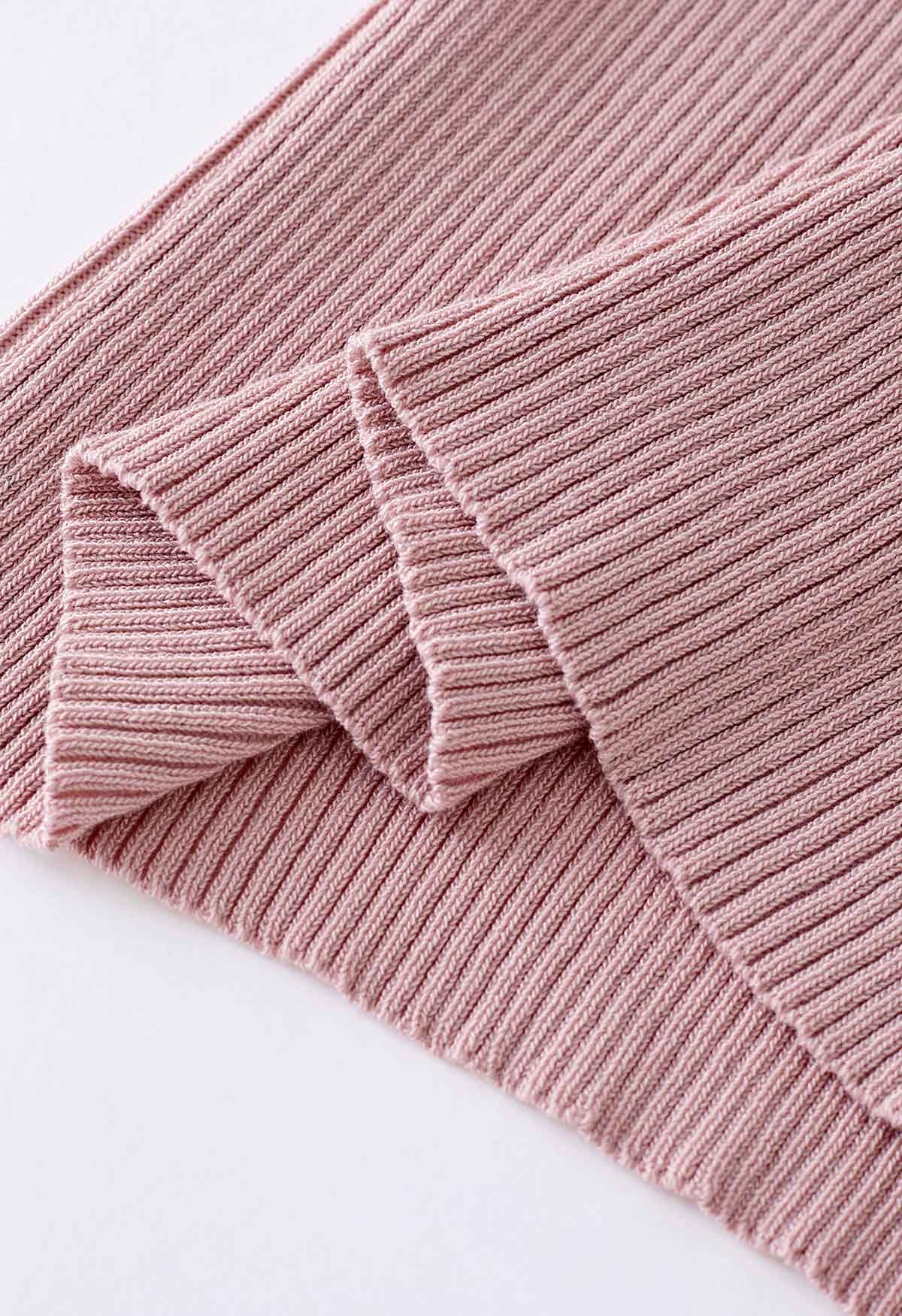 Folded Off-Shoulder Short-Sleeve Knit Top in Pink