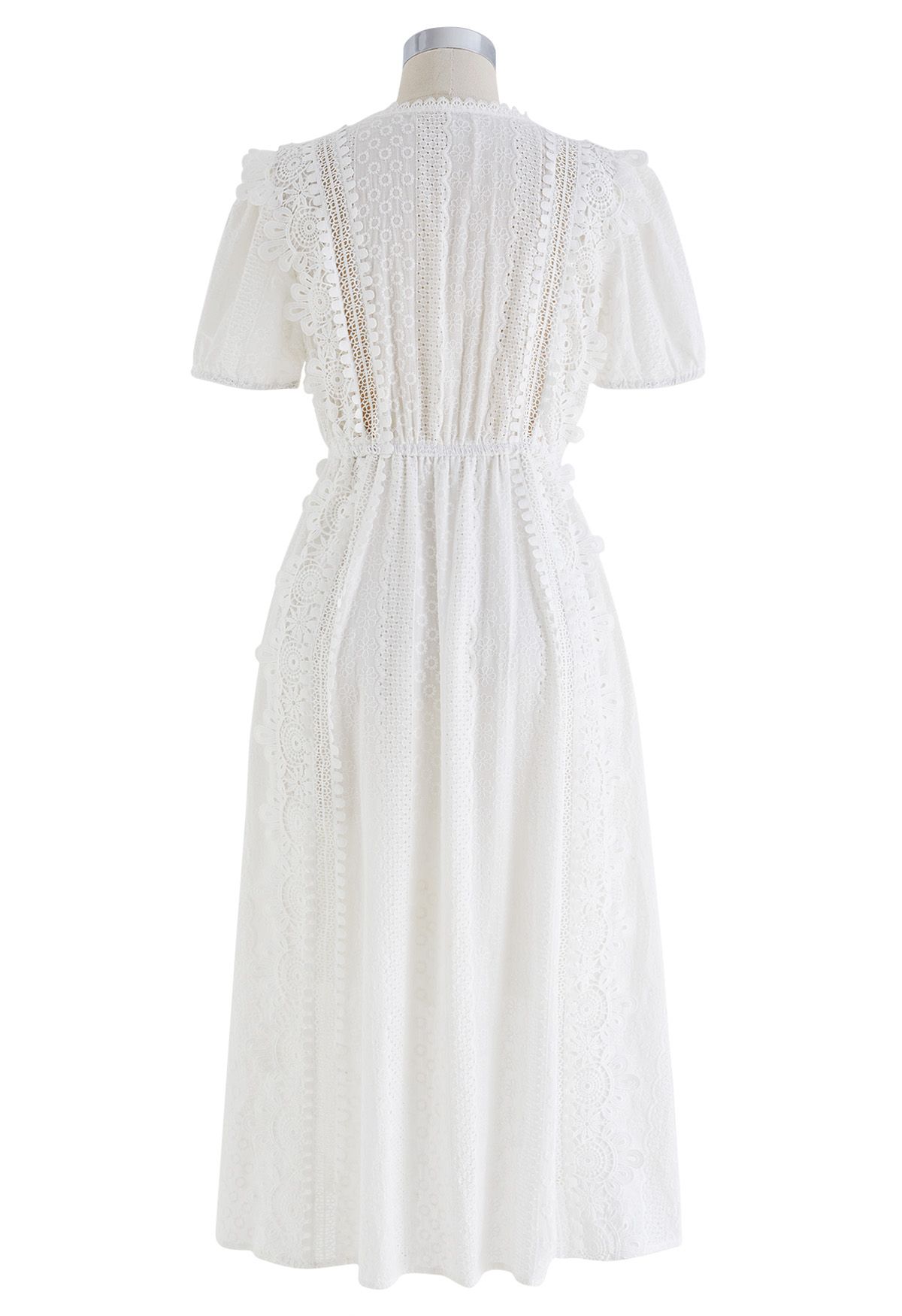 Eyelet Embroidered Cutwork Lace Trim Button Down Dress