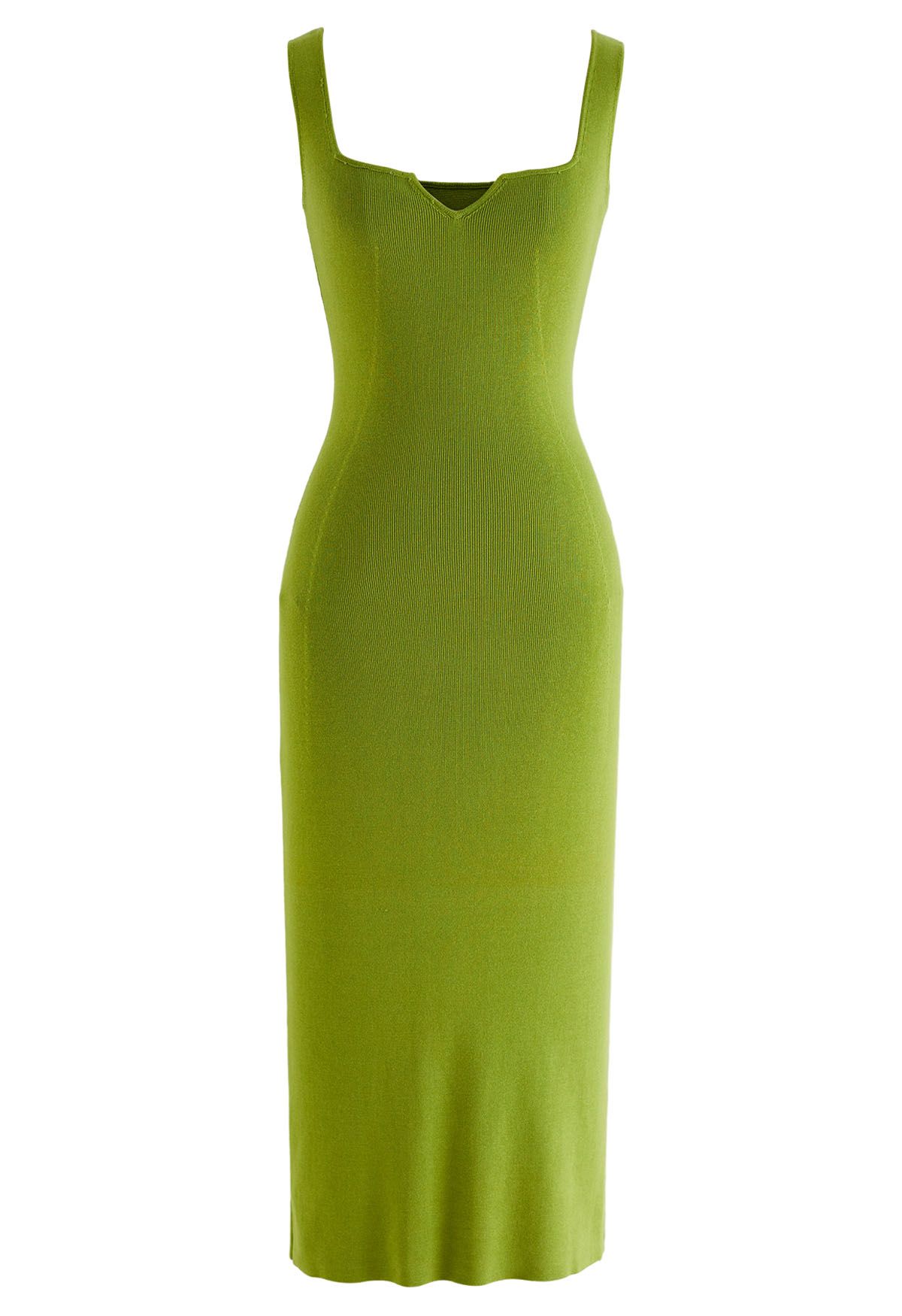 Notch Neckline Bodycon Knit Dress in Lime