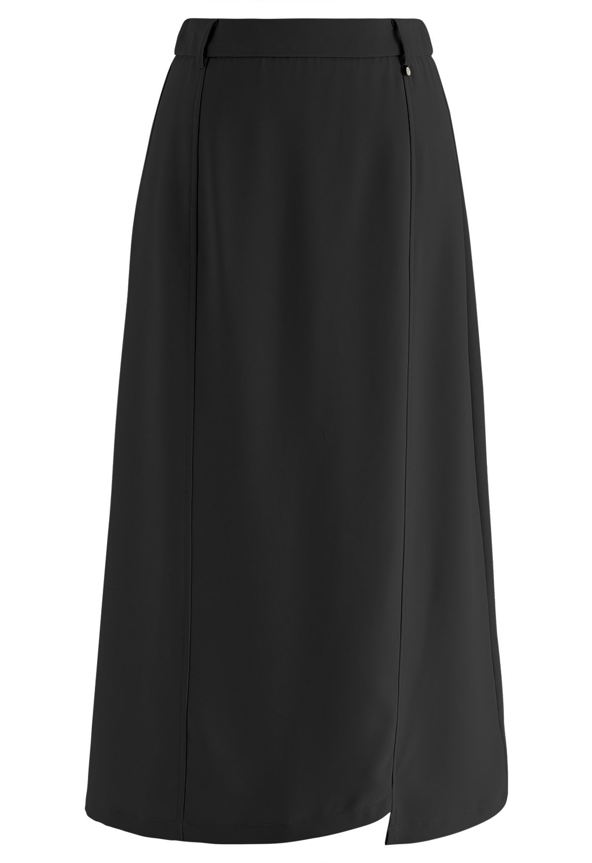 Irregular Hem Seam Detailing Midi Skirt in Black