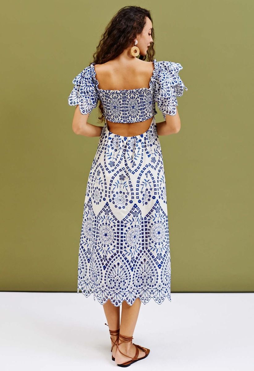blue embroidered dress