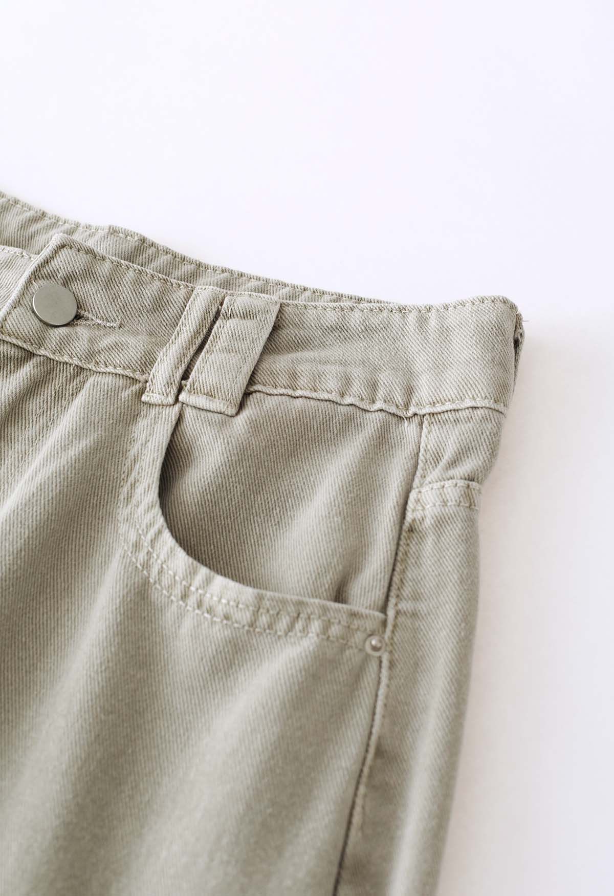 Distressed Straight-Leg Jeans in Sage