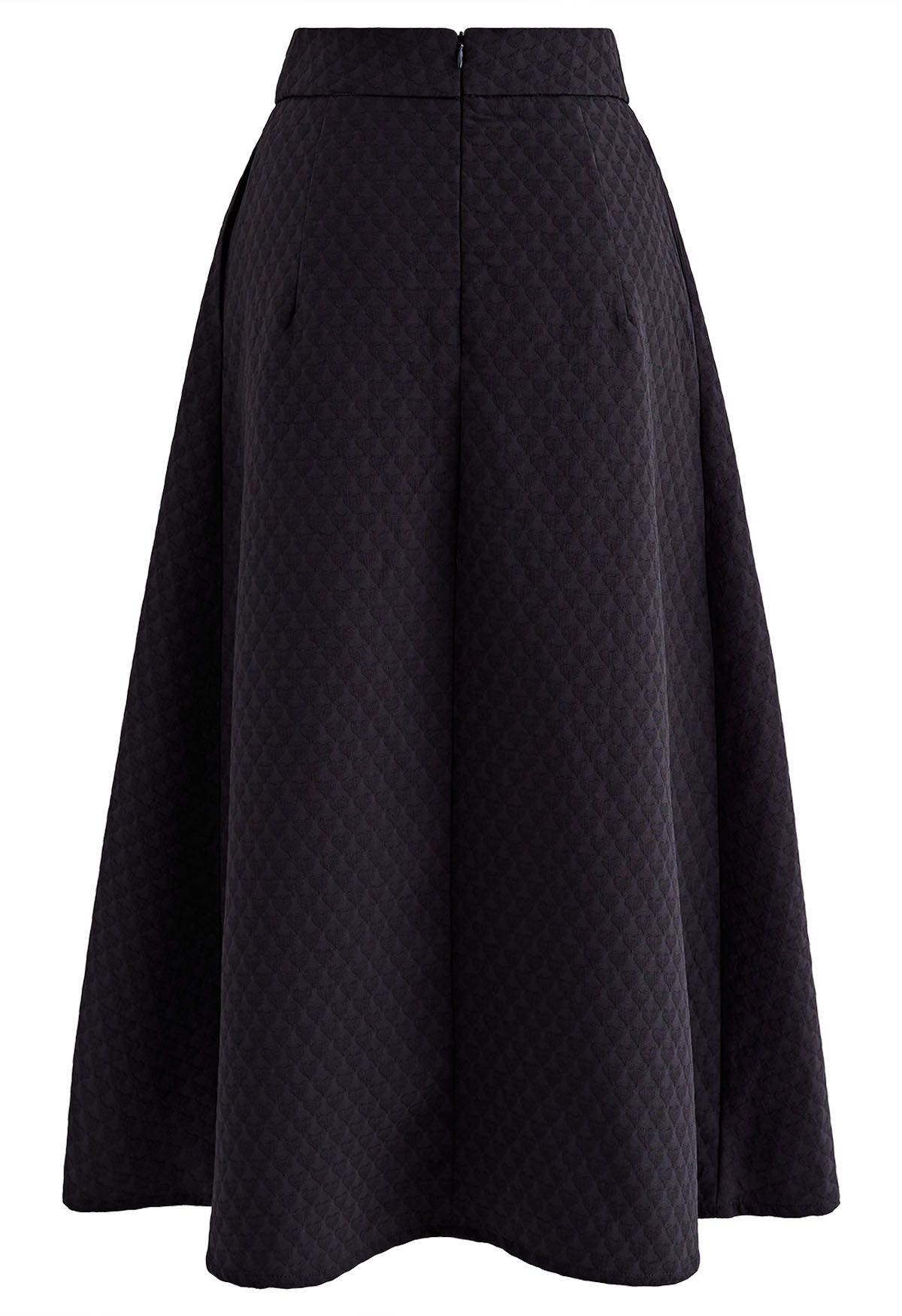 Embossed Heart Texture Pleated Midi Skirt in Black